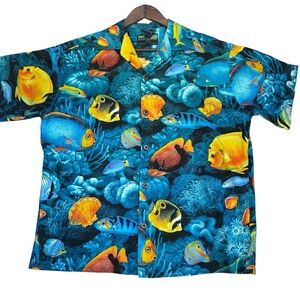 Moon Dog Shirt Co Button Up Mens L Handmade Underwater Fish Vacation Austin TX